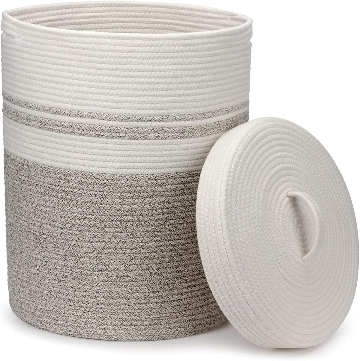 Un panier a linge qui se replie apres usage dispose aussi d'une partie textile en coton