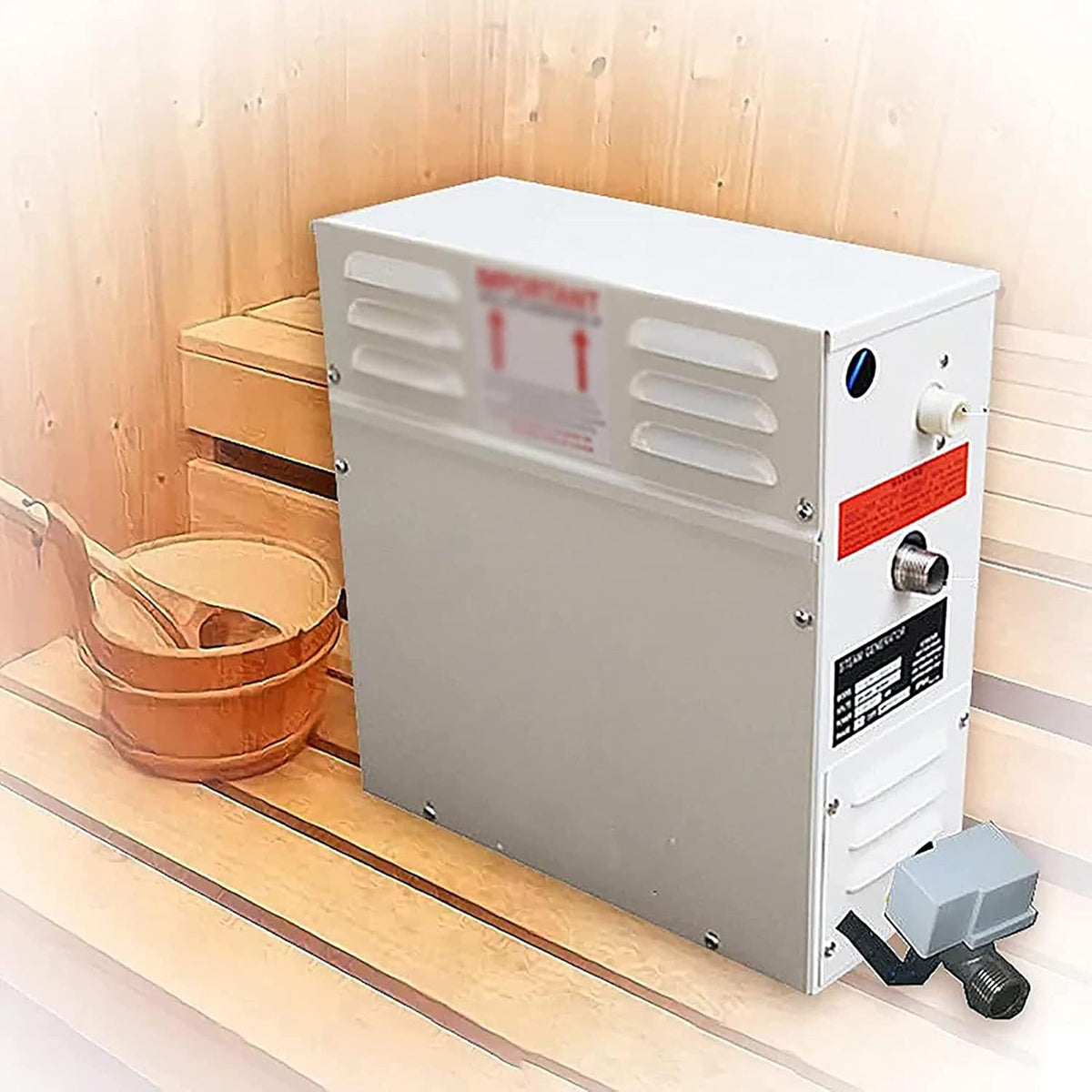 Le generateur de vapeur pour bain qui eclaire les plis en coloris beige et gris